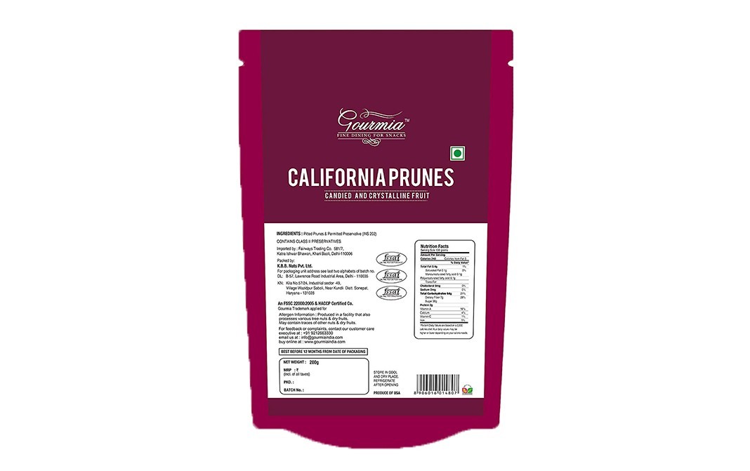 Gourmia California Prunes    Pack  200 grams